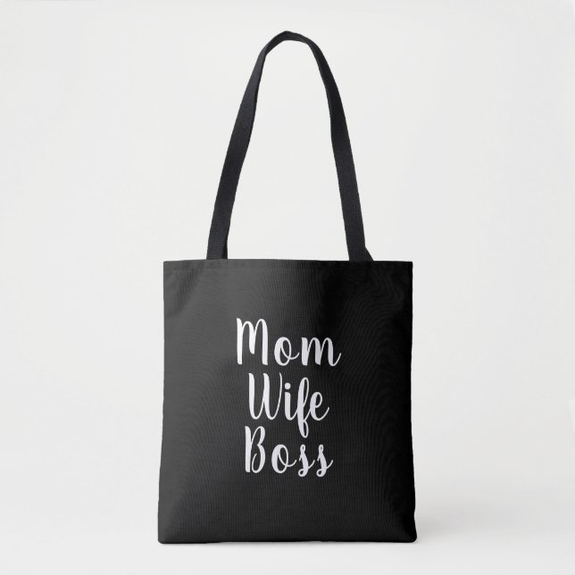 Bolsa Tote Mãe esposa chefe script personalizado preto (Frente)