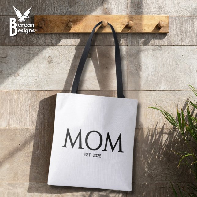 Bolsa Tote Mãe Estabelece Novo Presente de Mãe (MOM ESTABLISHED Tote Bag with customizable year. Ideal gift for Mother's Day and mom groups.)