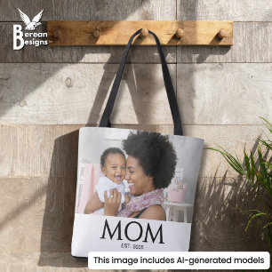 Bolsa Tote Mãe Estabeleceu Foto Branco Caps Clássico