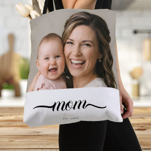Bolsa Tote Mãe Estabeleceu Foto Personalizada Ano Branco