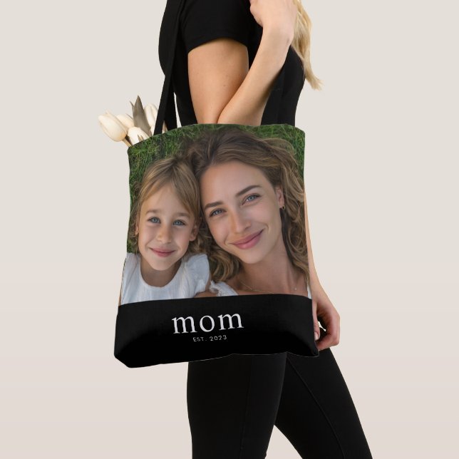 Bolsa Tote Mãe Estabeleceu Foto Preta Moderna (Close Up)