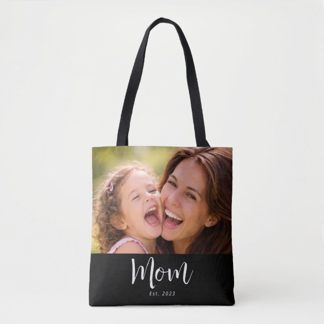 Bolsa Tote Mãe Estabeleceu Roteiro Foto Preta (Frente)