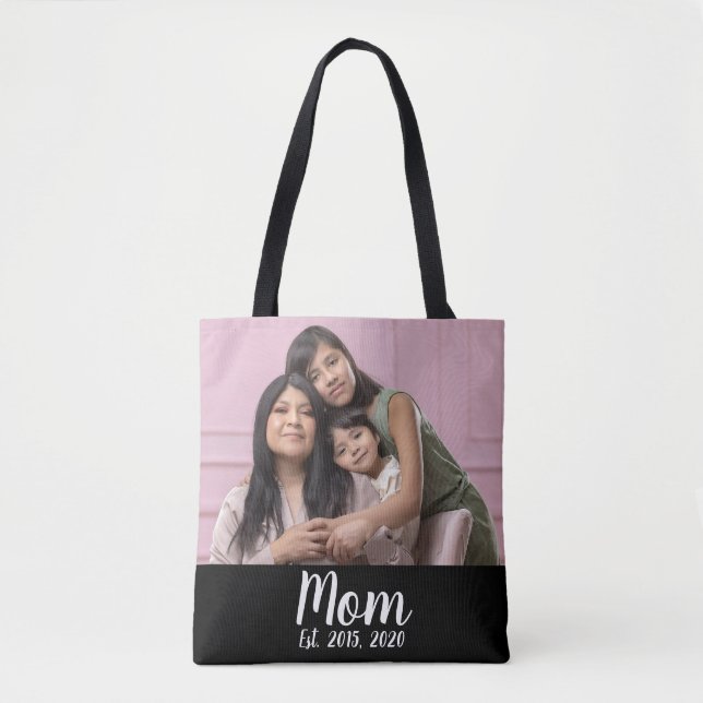 Bolsa Tote Mãe Estabeleceu Roteiro Foto Preta (Frente)