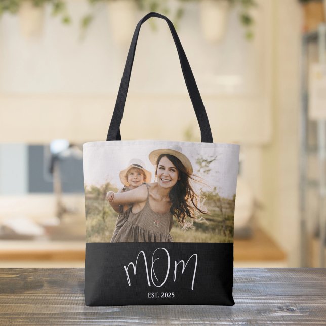 Bolsa Tote Mãe Estabeleceu Roteiro Foto Preta (Criador carregado)