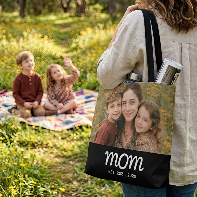 Bolsa Tote Mãe Estabeleceu Roteiro Foto Preta (Criador carregado)