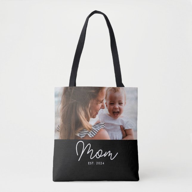 Bolsa Tote Mãe Estabeleceu Roteiro Foto Preta (Frente)