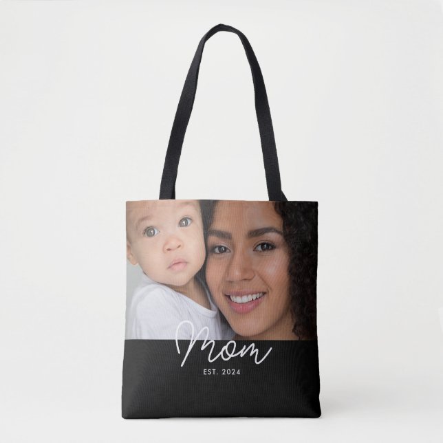 Bolsa Tote Mãe Estabeleceu Roteiro Foto Preta (Frente)