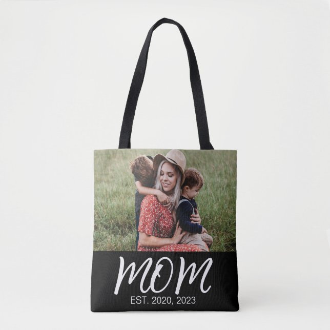 Bolsa Tote Mãe Estabeleceu Roteiro Foto Preta (Frente)