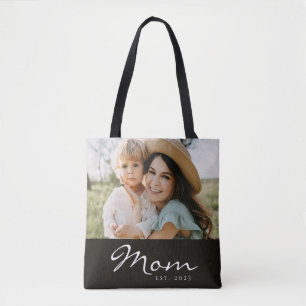 Bolsa Tote Mãe Estabeleceu Script Foto Preta