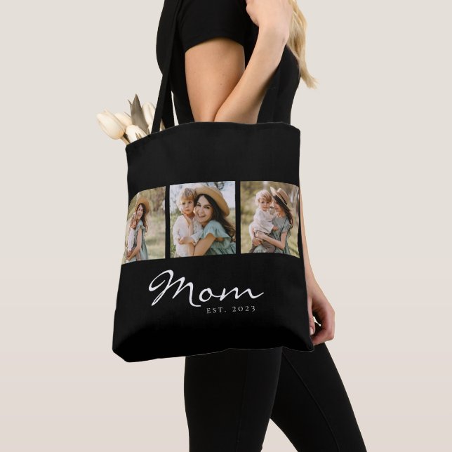 Bolsa Tote Mãe Estabeleceu Script Preto 3 Foto (Close Up)