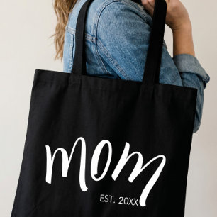 Bolsa Tote Mãe Estabelecida em Letra Elegante Preto e Branco