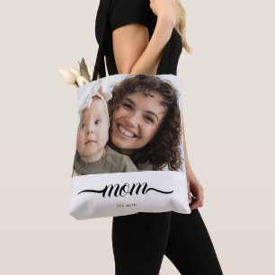 Bolsa Tote Mãe Estabelecida Foto Personalizada Ano Elegante