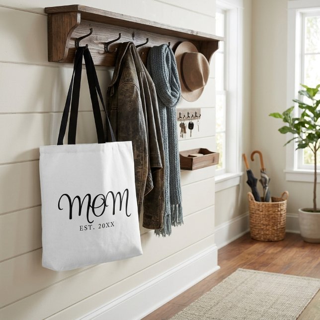 Bolsa Tote Mãe Estabelecida Novo Presente de Mãe Rótulo Preto (Mom Established New Mom Gift Black Script Tote Bag
)
