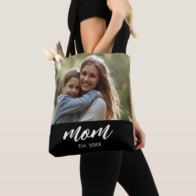 Bolsa Tote Mãe Estabelecida Roteiro Foto Preta (Close Up)