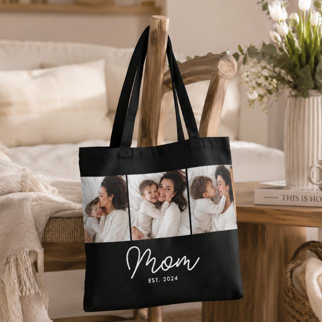 Bolsa Tote Mãe Estabelecida Roteiro Preto 3 Foto (Criador carregado)