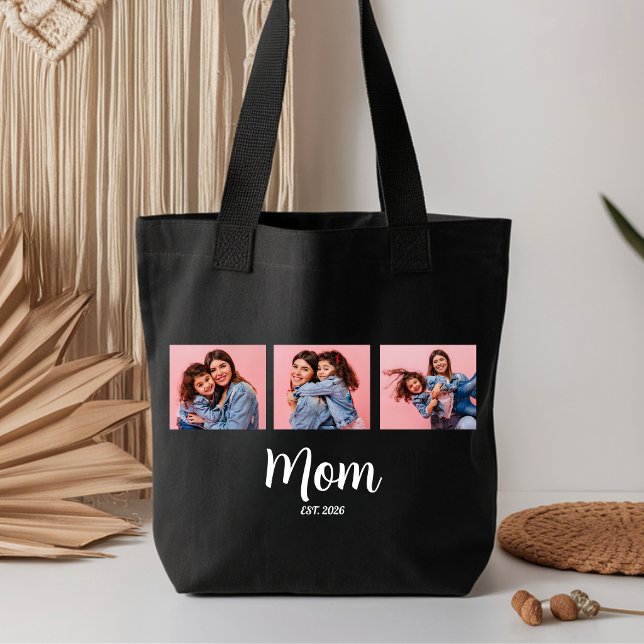 Bolsa Tote Mãe Estabelecida Roteiro Preto 3 Foto (Mom Established Script Black 3 Photo )
