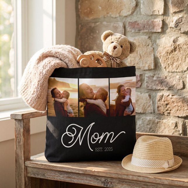 Bolsa Tote Mãe Estabelecida Roteiro Preto 3 Foto (Criador carregado)