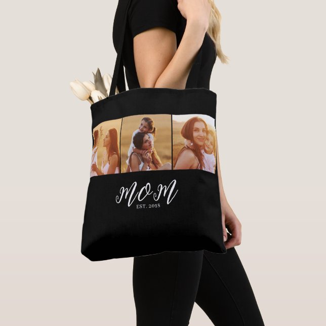 Bolsa Tote Mãe Estabelecida Roteiro Preto 3 Foto (Close Up)