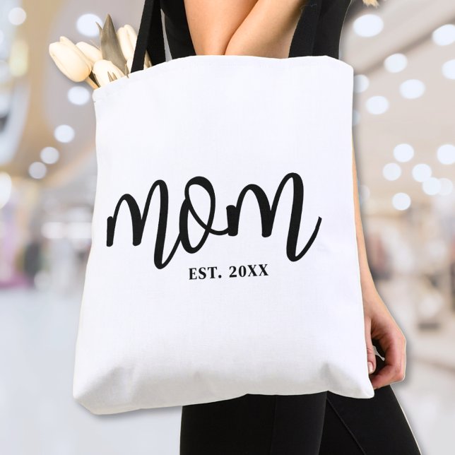 Bolsa Tote Mãe Estabelecida Roteiro Preto Mãe (Mom Established Black Script Mother's Tote Bag)