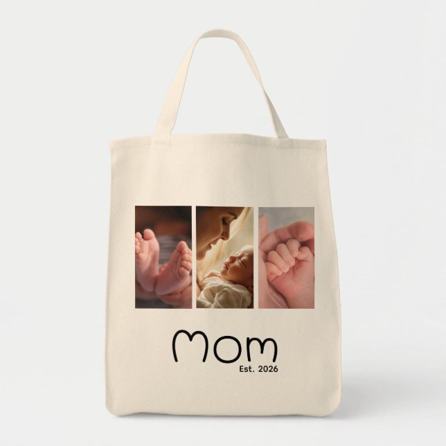 Bolsa Tote Mãe Estabelecida Script Branco 3 fotos (Frente)