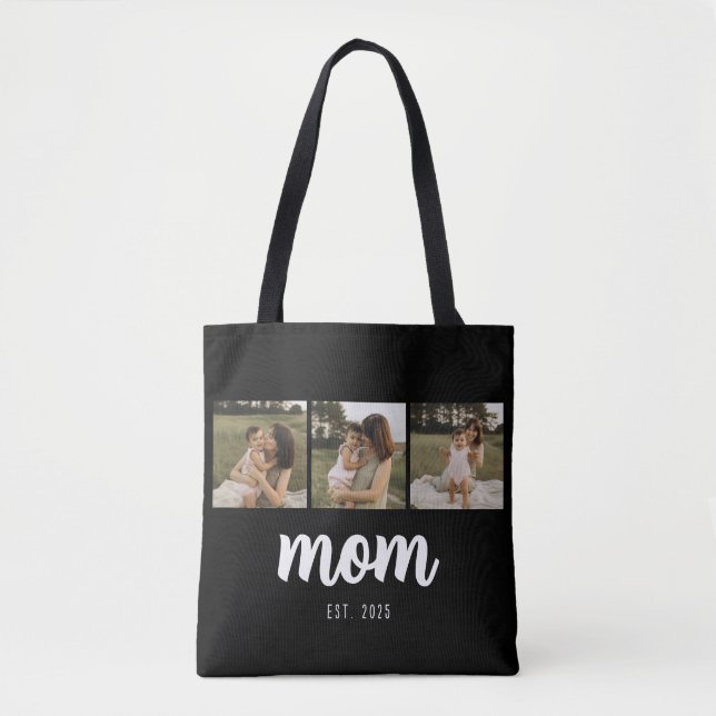 Bolsa Tote Mãe Estabelecida Script Preto 3 Fotos (Frente)