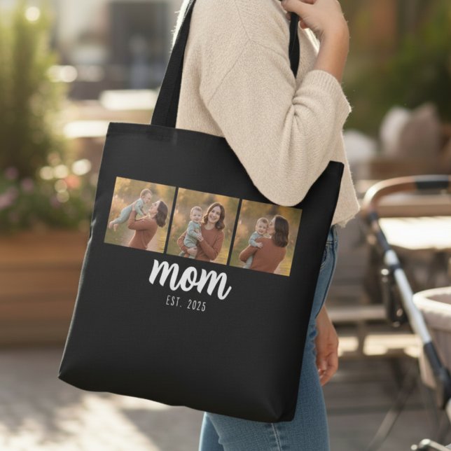 Bolsa Tote Mãe Estabelecida Script Preto 3 Fotos (Criador carregado)