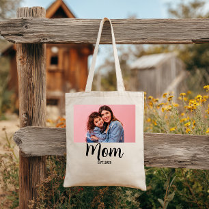 Bolsa Tote Mãe Estabelecida Script Preto Foto Dia das Mães Ma