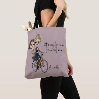 Bolsa Tote Mãe/Filha Adorável na Bicicleta Desenhando "Mãe Le