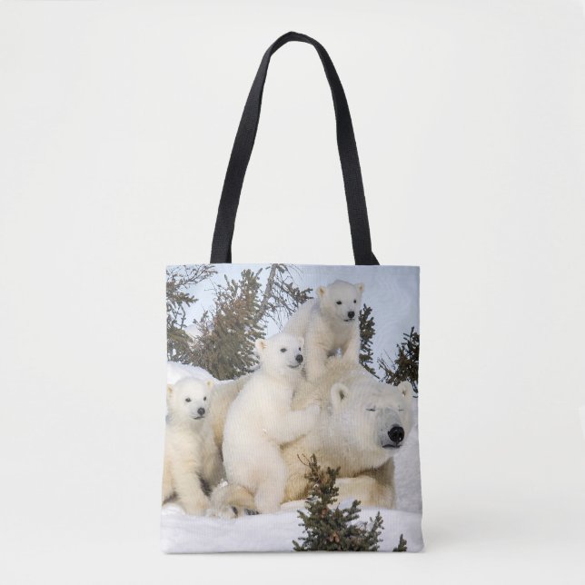 Bolsa Tote Mãe & filhotes do urso polar (Frente)