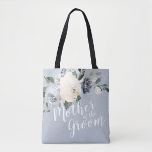 Bolsa Tote Mãe floral azul-poeirenta personalizada do noivo
