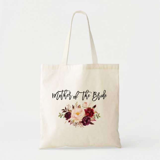 Bolsa Tote Mãe floral de Borgonha do roteiro da escova da (Frente)