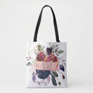 Bolsa Tote Mãe floral do marinho Dourado cor-de-rosa de