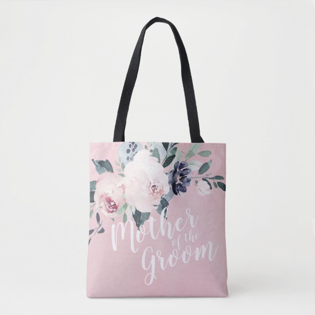 Bolsa Tote Mãe floral rosa personalizada do noivo (Frente)