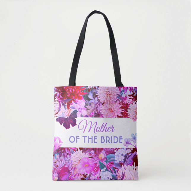 Bolsa Tote Mãe floral roxa personalizada do noivo (Frente)