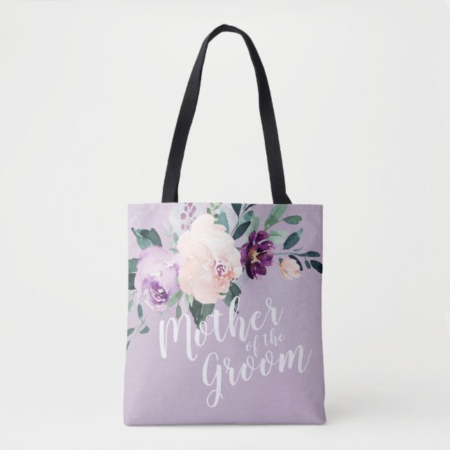 Bolsa Tote Mãe floral roxa personalizada do noivo (Frente)