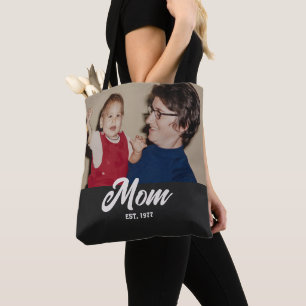 Bolsa Tote Mãe - Foto Preta De Script Estabelecida
