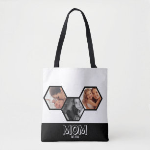 Bolsa Tote Mãe Hexágono Preto Estabelecida 3 Fotos