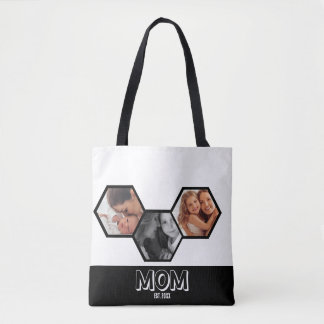 Bolsa Tote Mãe Hexágono Preto Estabelecida 3 Fotos