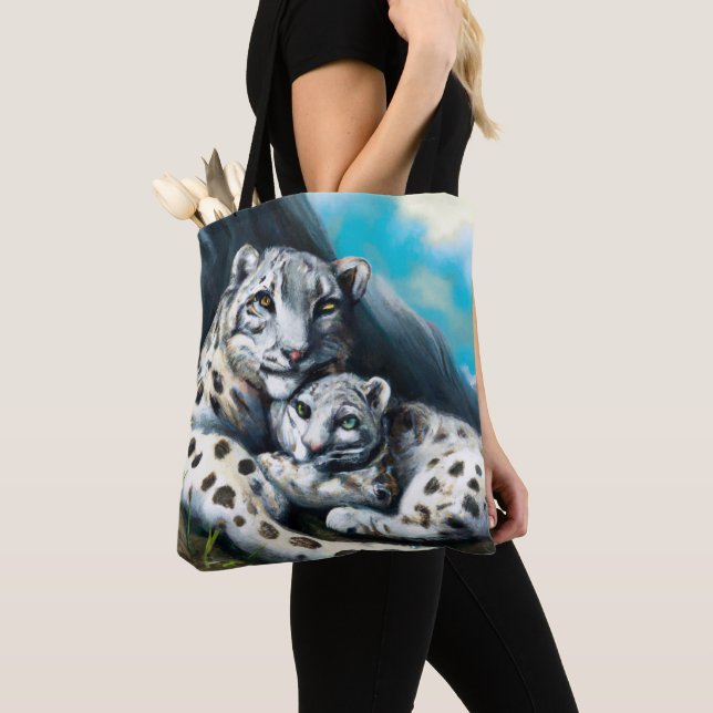 Bolsa Tote Mãe-Leopardo-da-Neve e Cubo nas Montanhas (Close Up)