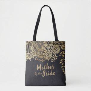 Bolsa Tote Mãe personalizada de renda de ouro falso da noiva