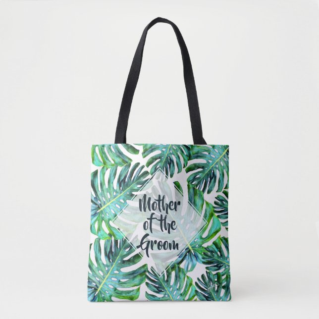Bolsa Tote Mãe Personalizada do Groom Tropical Leaf Greenery (Frente)