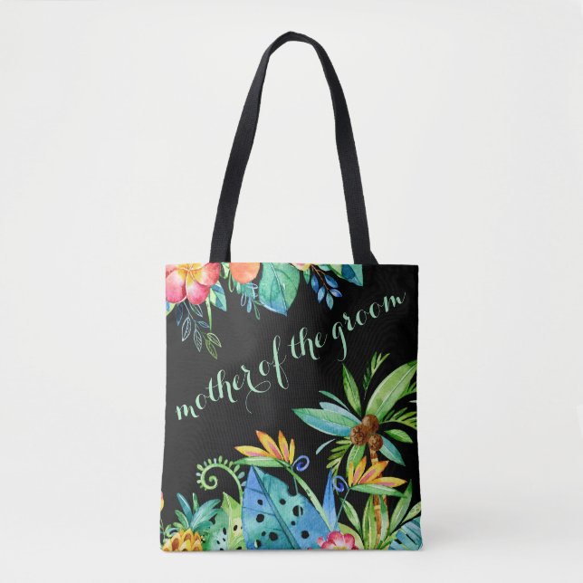Bolsa Tote Mãe preta floral tropical do noivo (Frente)