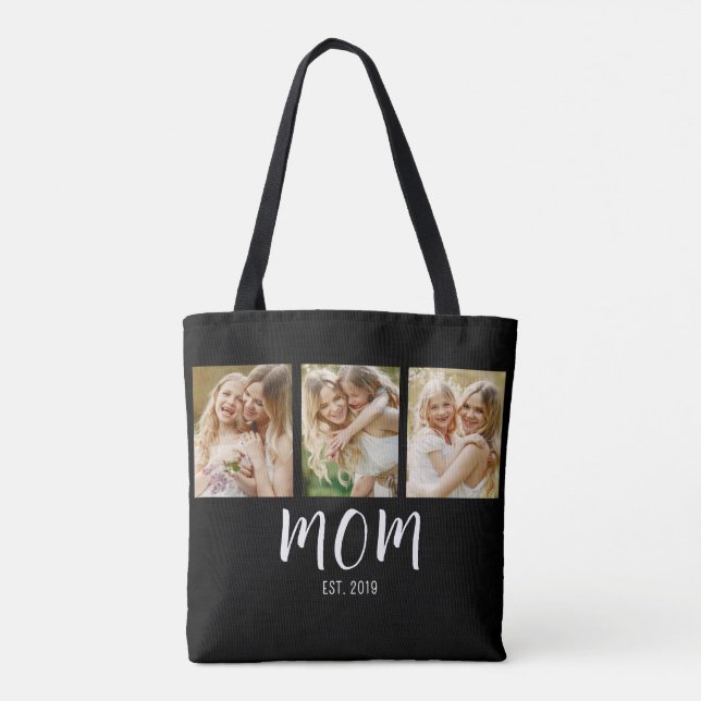 Bolsa Tote Mãe Preto Branco Estabelecido Script 3 Foto Elegan (Verso)