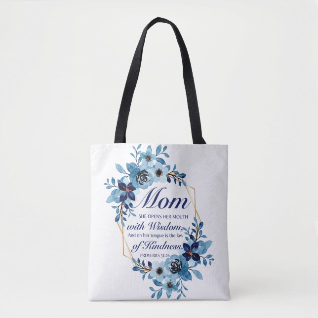 Bolsa Tote Mãe - Proverbs 31:26 Folha de Escritura de Dia de  (Frente)