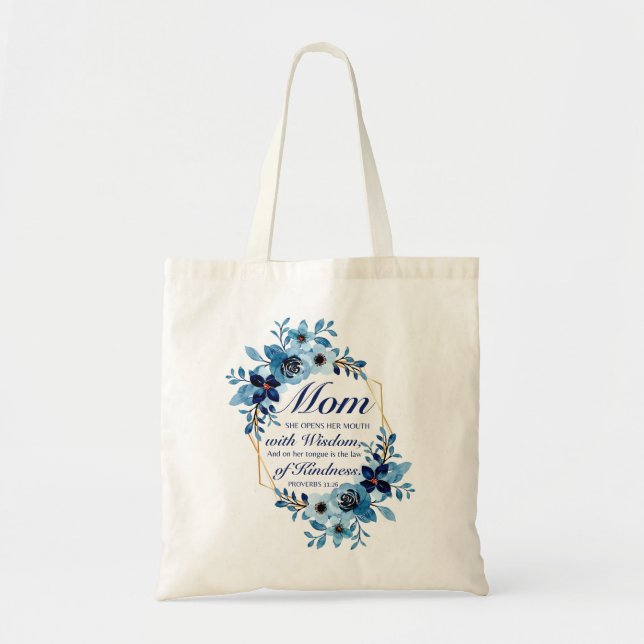 Bolsa Tote Mãe - Proverbs 31:26 Folha de Escritura de Dia de  (Frente)