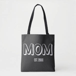 Bolsa Tote Mãe Tipografia Mínima Preta Ano de Fundação