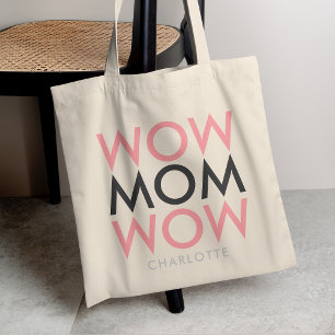Bolsa Tote Mãe Uau   Nome do Dia de as mães Super Cuz Rosa 