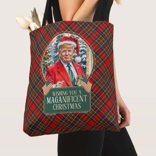 Bolsa Tote MAGA magnífica Comprada de Trump Tartan de Natal (Criador carregado)
