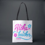 Bolsa Tote Magenta Aloha Beaches Summer Pun Personalizado<br><div class="desc">A Aloha Rosa Quente Pega O Jogo De Verão Personalizado Tote Bag. Saco de tota de verão festivo e colorido, com a letra "Aloha Beaches", com sotaque floral de hibisco em magenta e azul. Esta bolsa de tote de trocadilho é perfeita como um presente personalizado.</div>