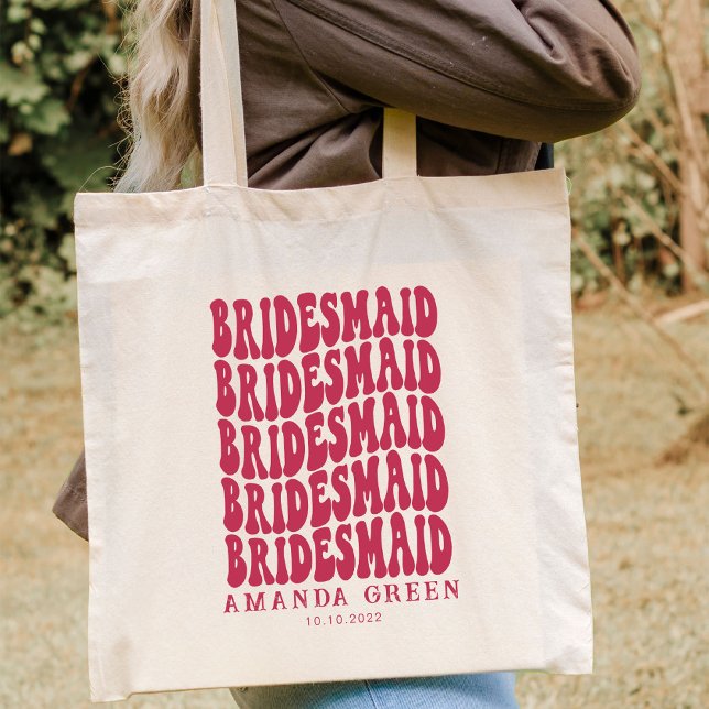 Bolsa Tote Magenta Pink Retro Boho Personalized Bachelorette (Criador carregado)